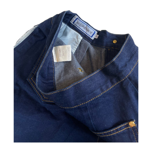 Yves Saint Laurent YSL Rhinestone Logo Denim Bermuda Shorts