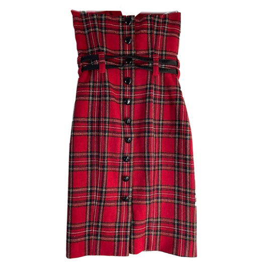 Betsey Johnson Tartan Double Belted Strapless Mini Dress
