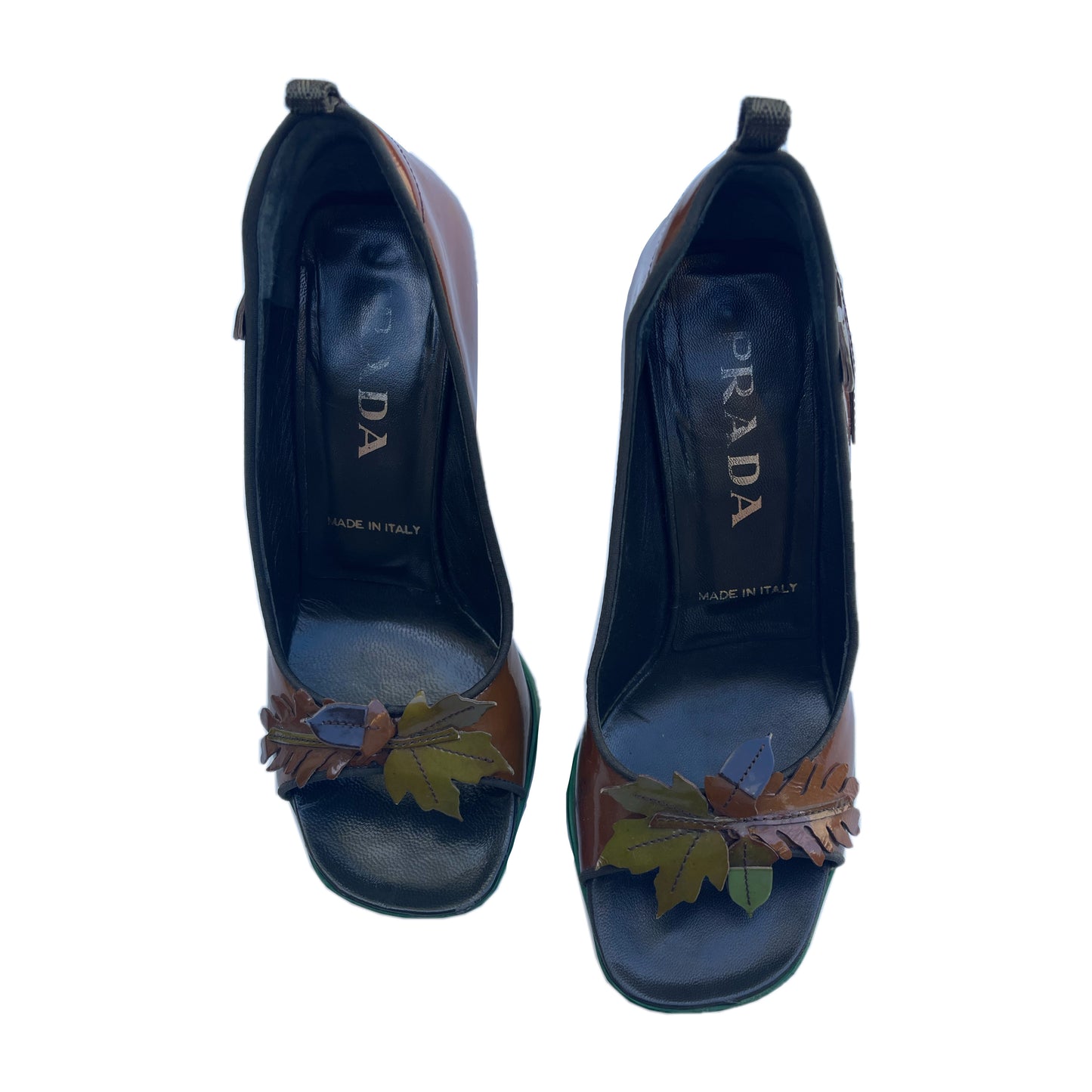 Prada Leather Floral Peeptoe Heels