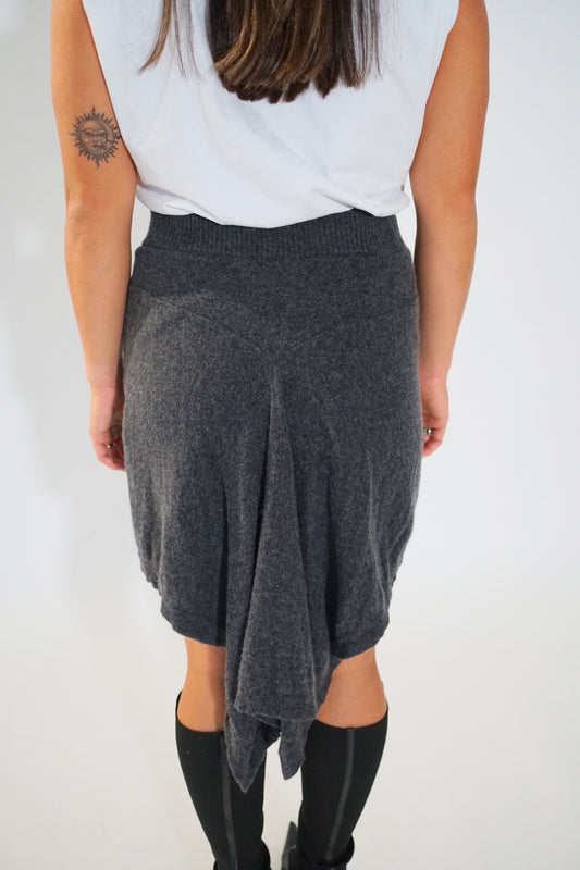 Y-3 Wool Elastic Waist Assymetrical Mini Drape Skirt