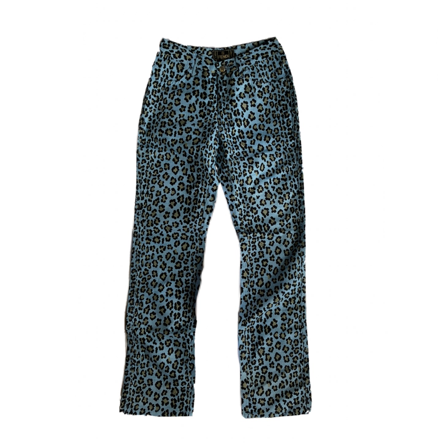 Fendi Blue Leopard Print High Waisted Jeans