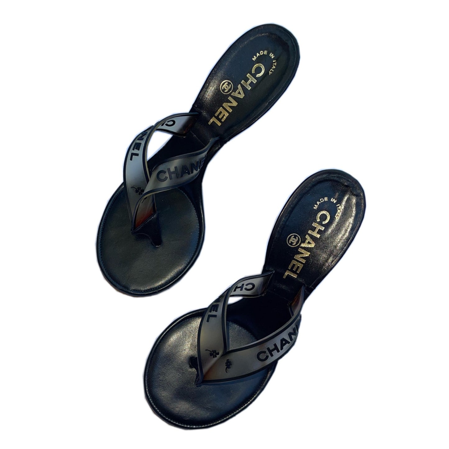 Chanel Rubber Logo Thong Sandal Heels