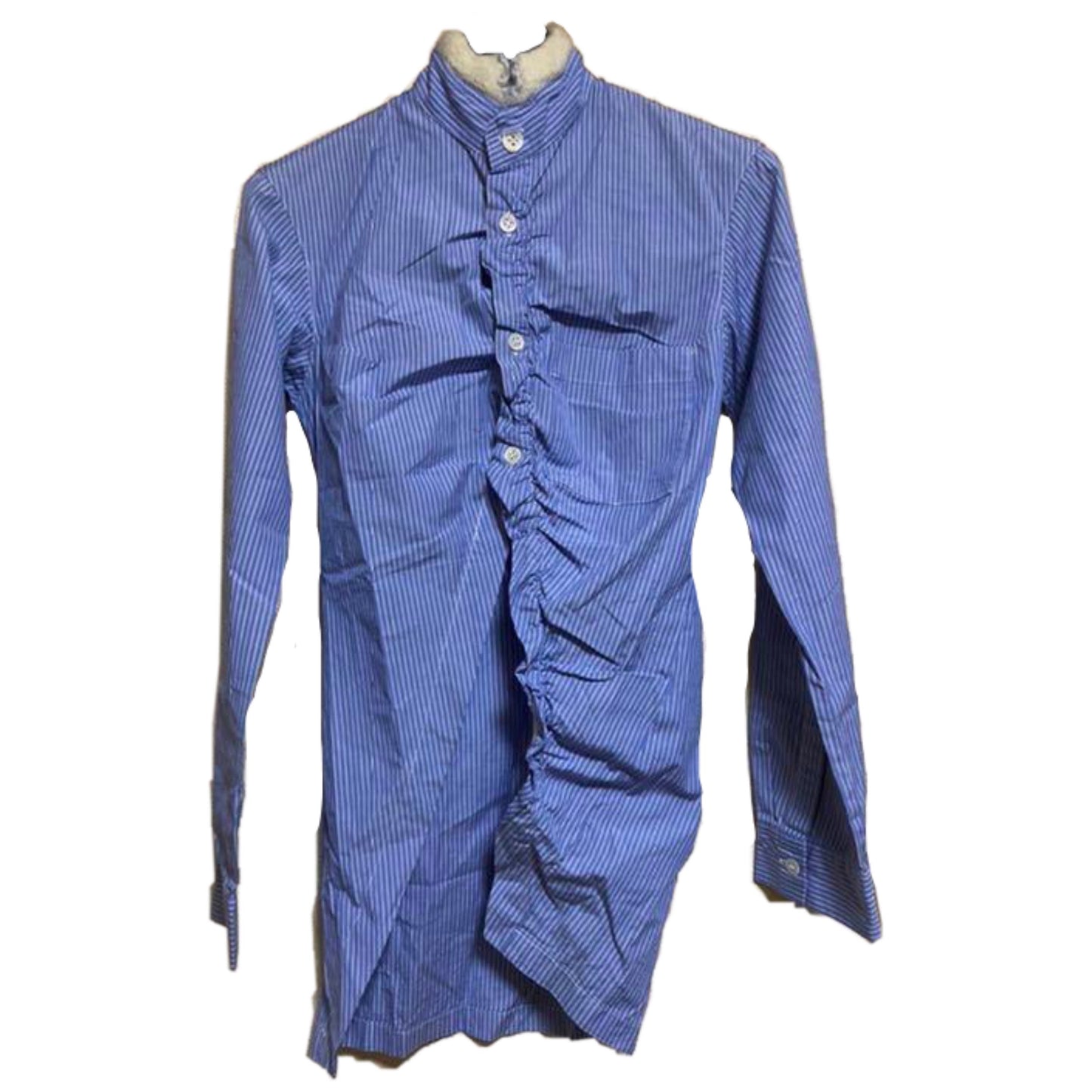 Y's Yohji Yamamomato Stripe Wool Mandarin Collar Assymetrical Button Down Blouse