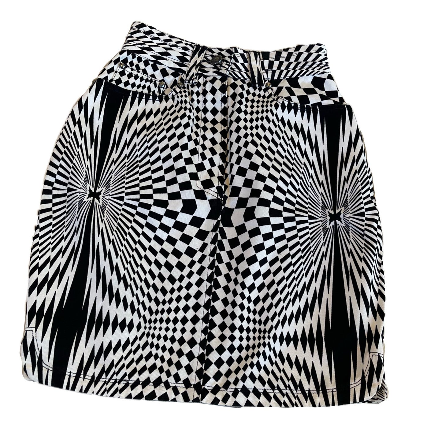 Versace Jeans Couture Psychedelic Checkered Denim Mini Skirt