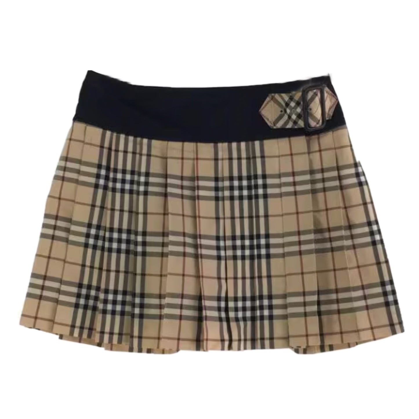 Burberry Blue Label Nova Check Pleated Mini Skirt W Buckle