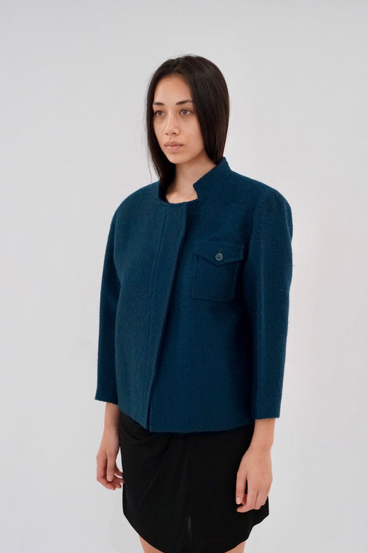 Christian Dior Teal Shoulder Pad Oversized Blazer