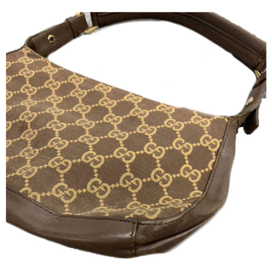 Gucci Monogram Leather Strap Canvas Handbag