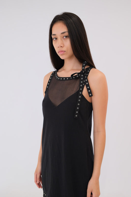 Philosophy Mesh Eyelet Trim Ruffle Hem Dress