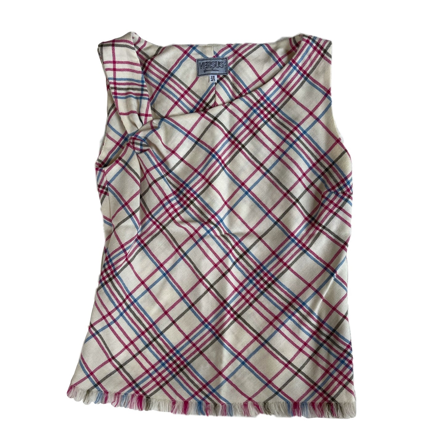 Versace Checkered Cowl Neck Frill Top/Pleated Skirt Set
