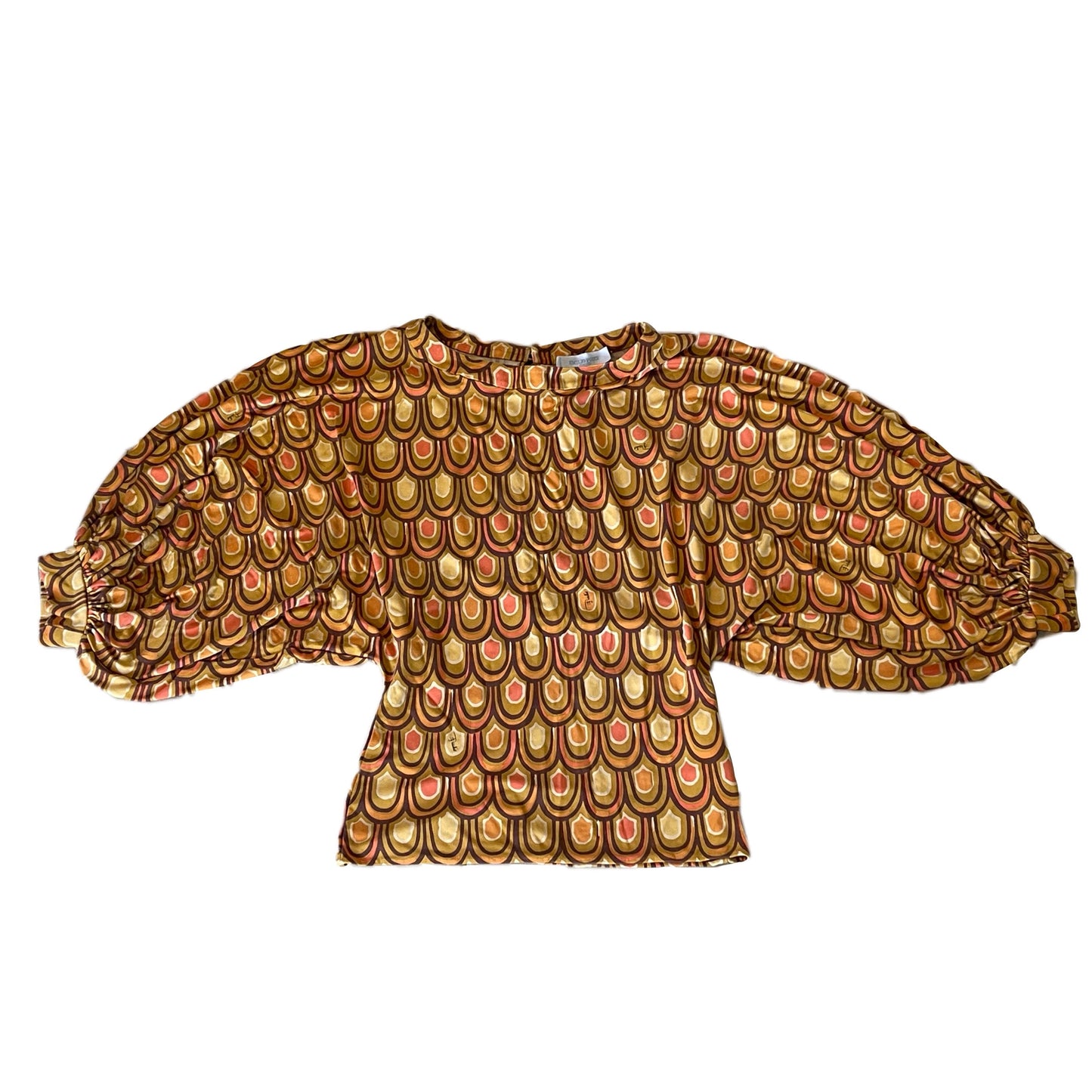 Emilio Pucci Peacock Logo Print SS Puff Sleeve Top