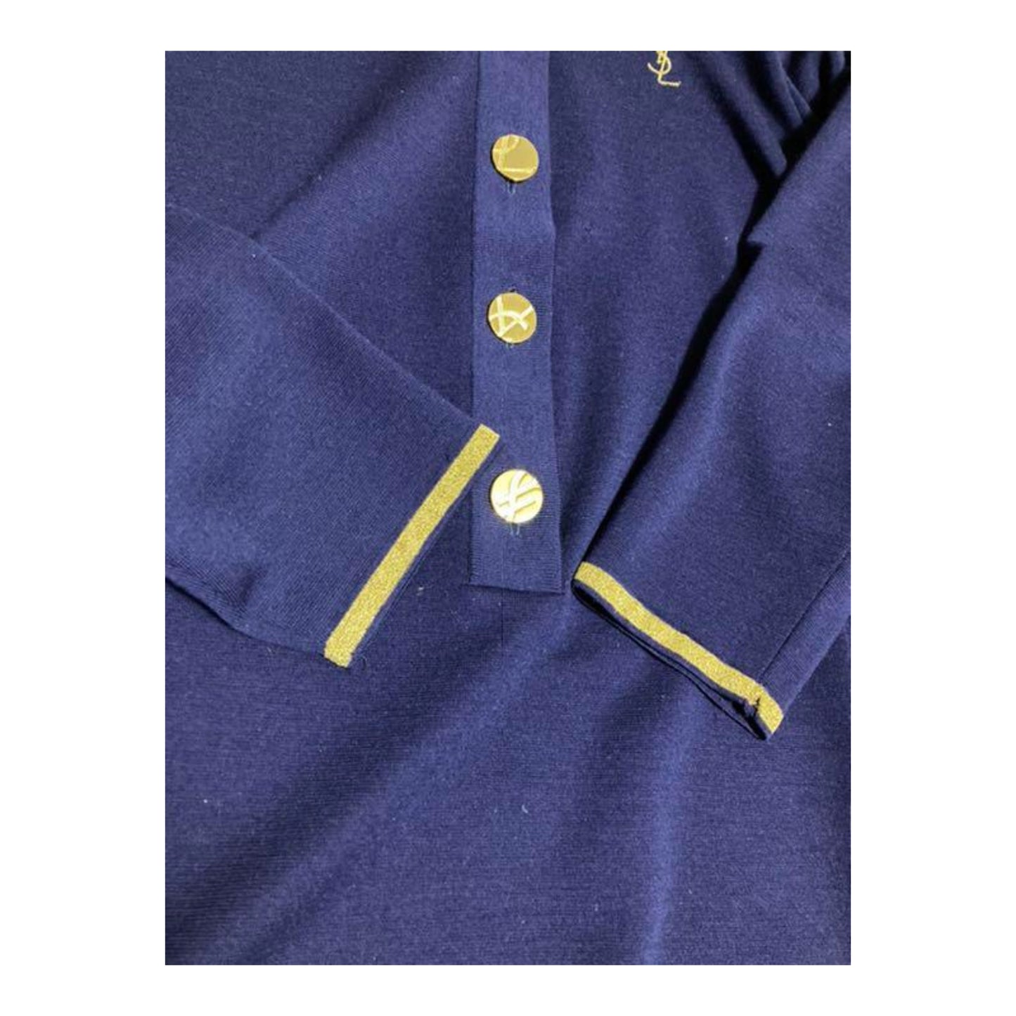 Yves Saint Laurent LS Collarless Knit Button Top