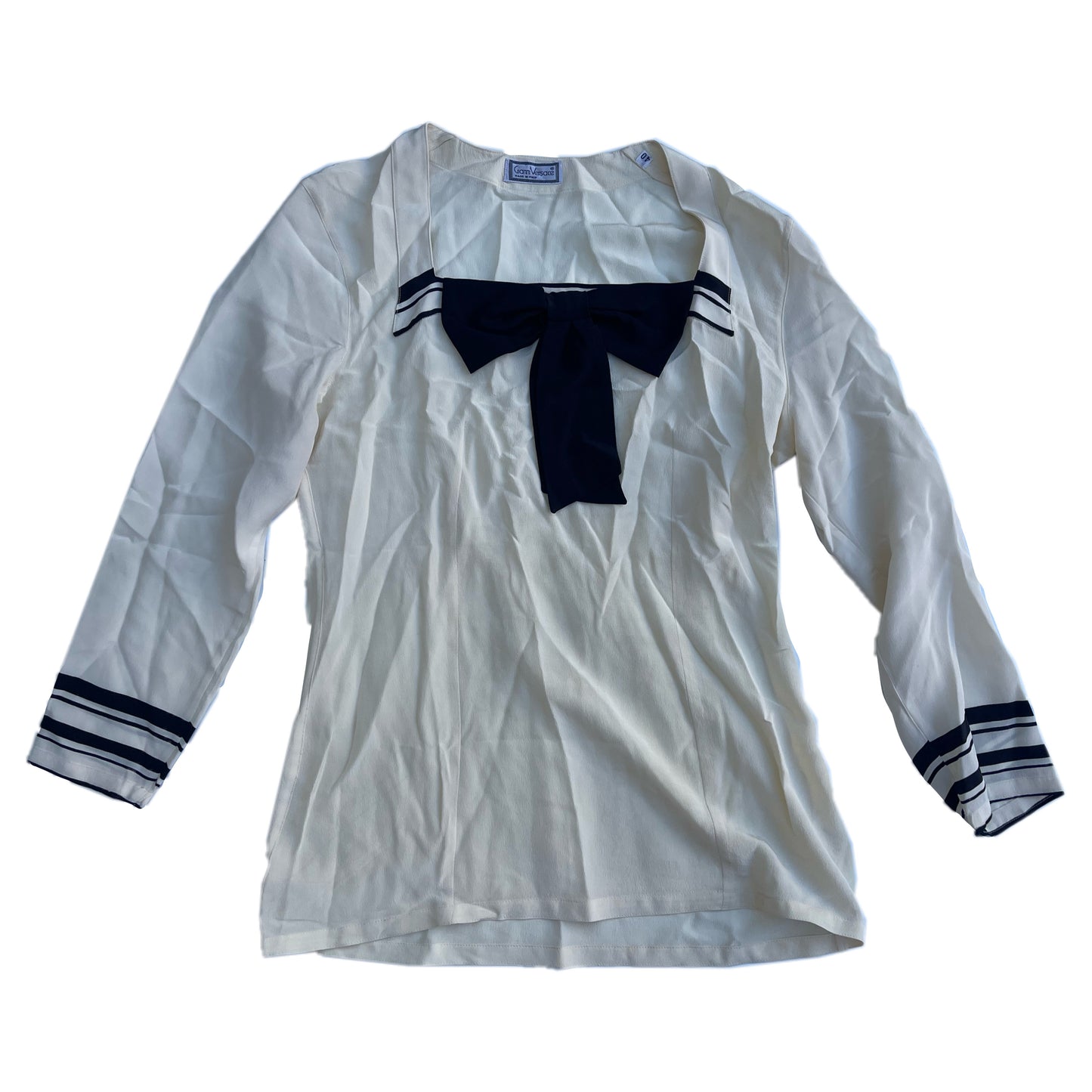 Versace Square Neck Bow Silk Blouse