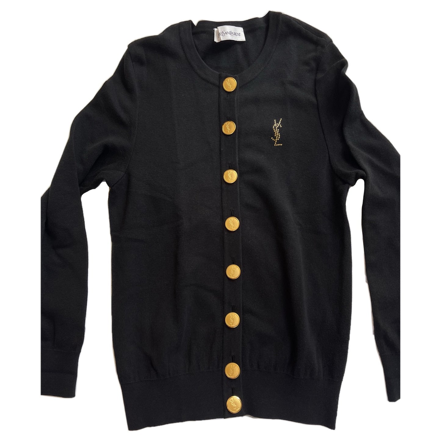 Yves Saint Laurent Studded Logo Knit Button Down Cardigan