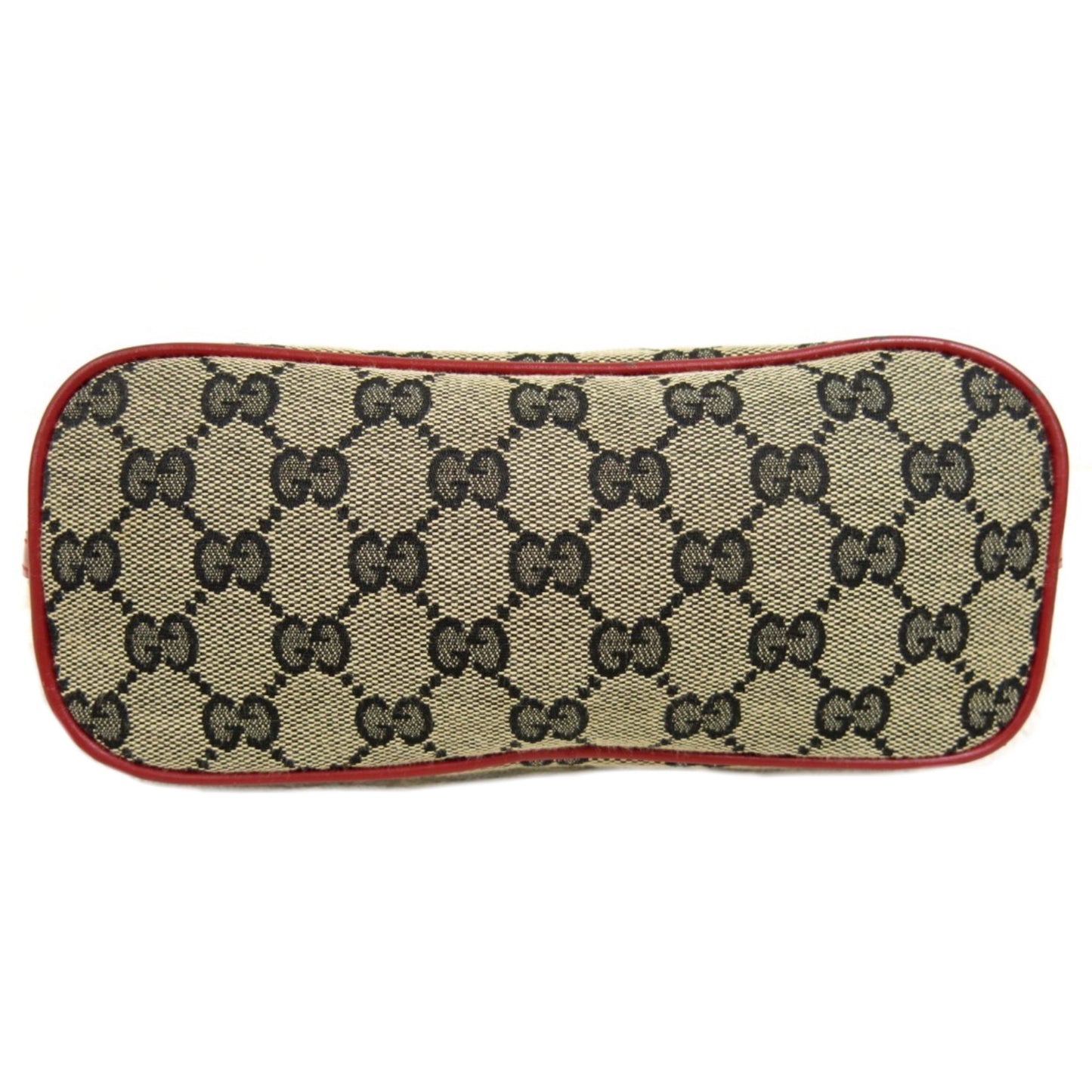 Gucci Monogram Canvas Red Leather Trim Pouchette Handbag