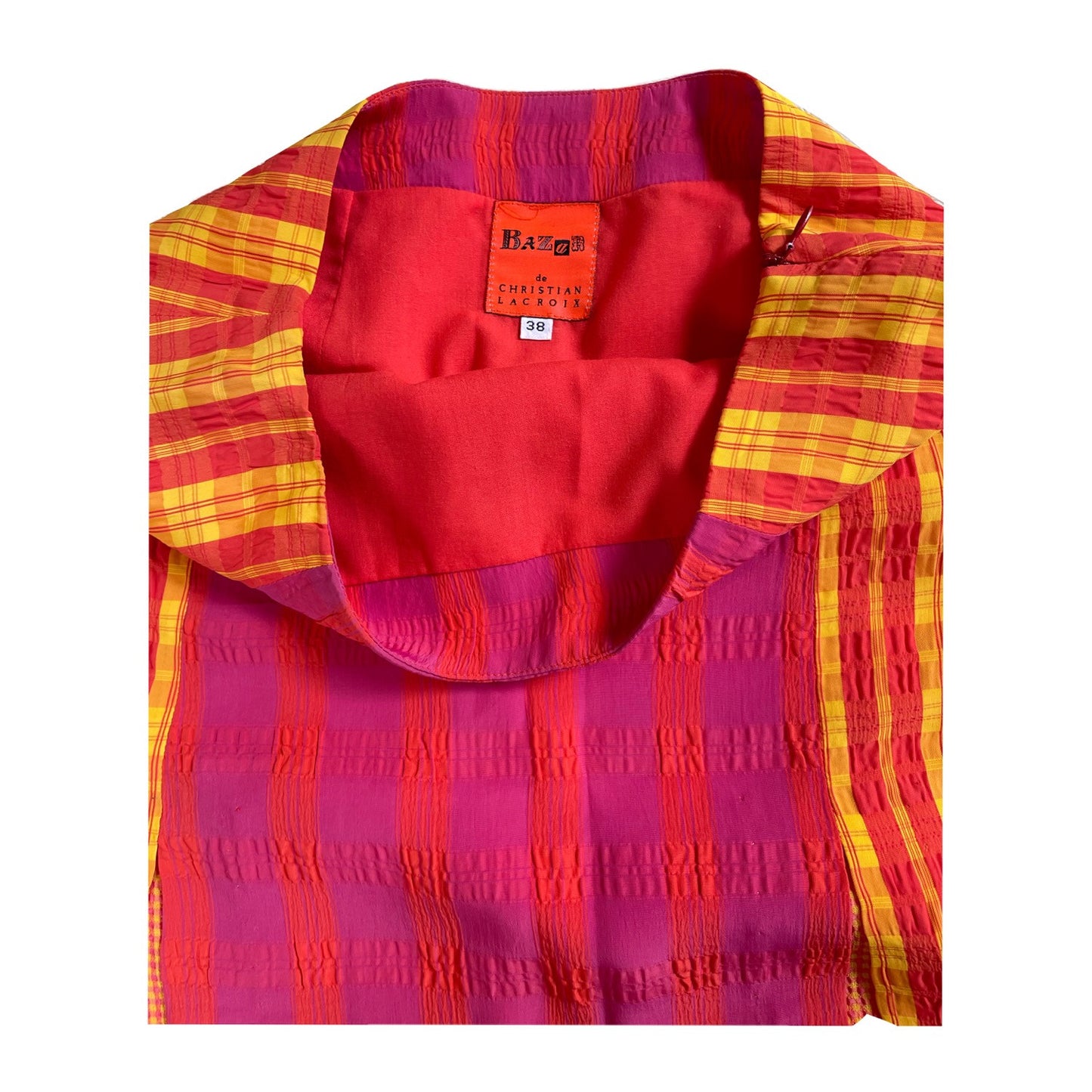 Christian Lacroix Multi Plaid Gingham Button Down Top Skirt Set