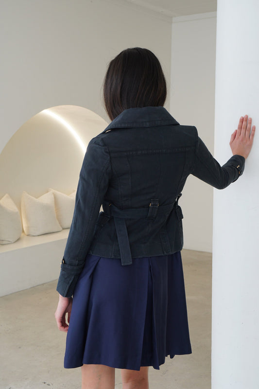 Gucci Utility Navy Jacket W Pockets And Branded Monogram Belt