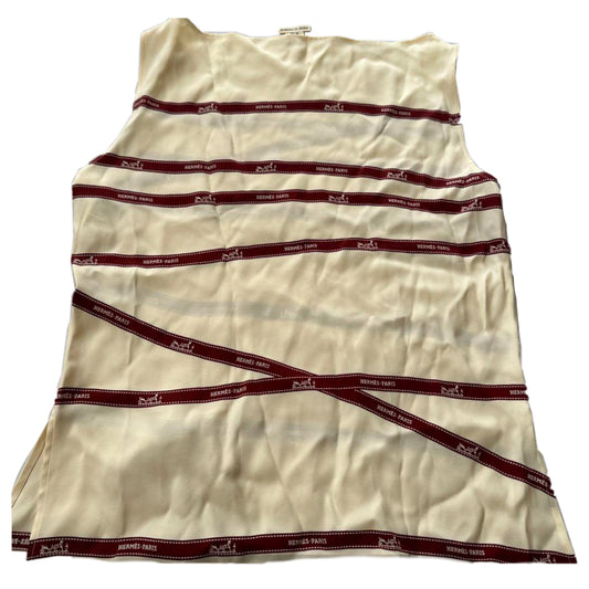 Hermes Paris Ribbon Print Silk Sless Blouse
