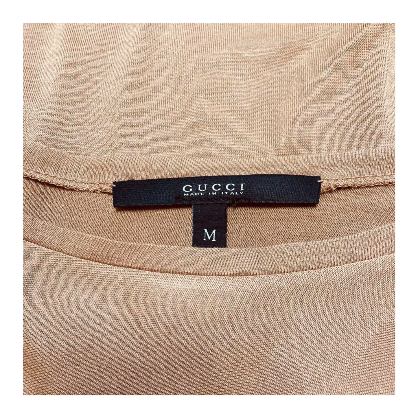 Gucci LS Scoop Neck Drape Metal Logo Top