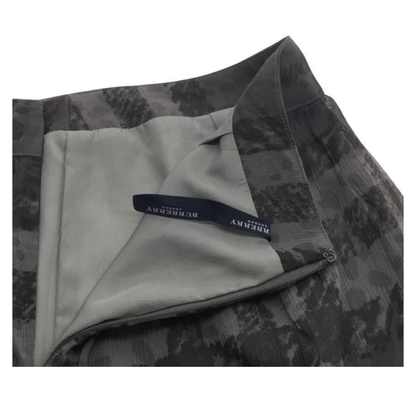 Burberry Check Silk Sketch Print Grey Skirt