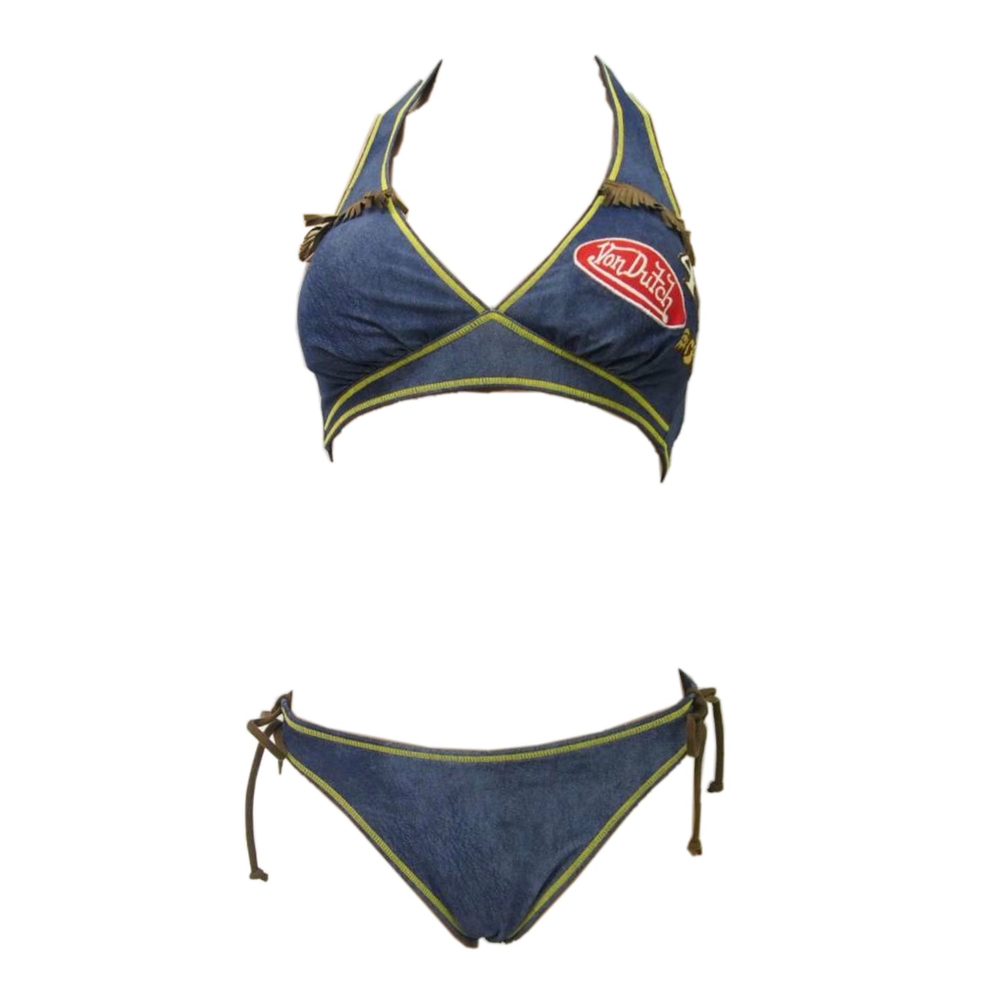 Von Dutch Denim Look Fringe Patch Bikini Set
