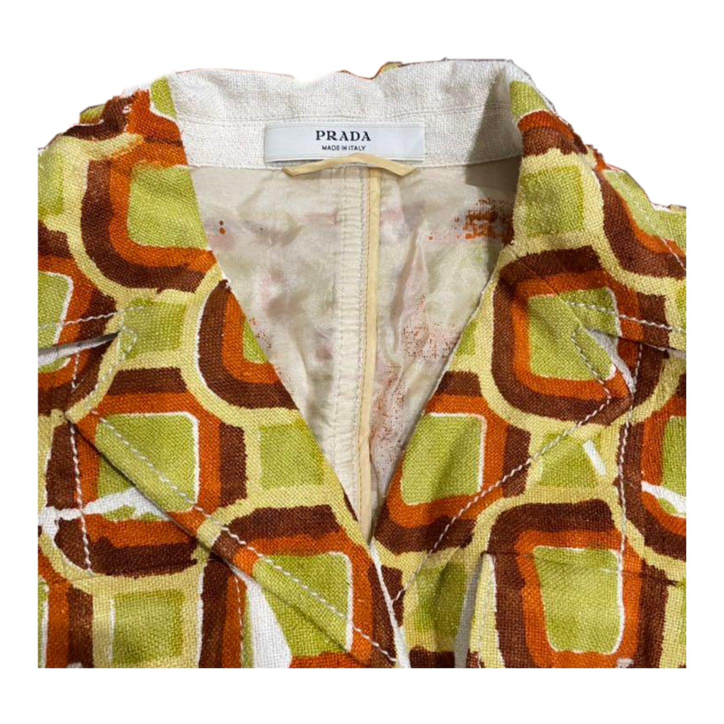 Prada Square Tile Print Silk Buckle Belt Jacket