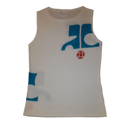 Courreges 21 Blue Glitter Knit Logo Tank Top