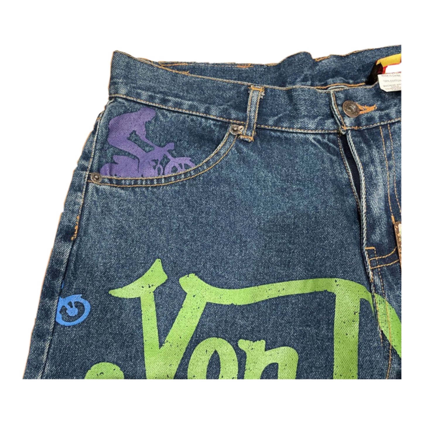 Von Dutch Graffiti Logo Wide Leg Low Rise Jeans