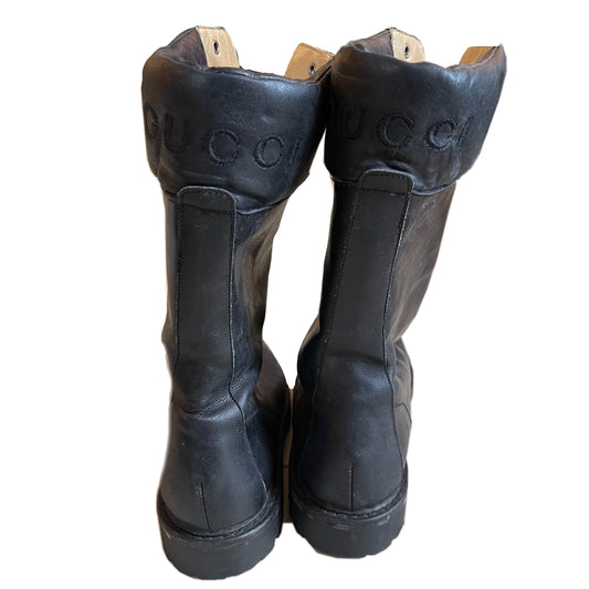 Gucci Leather Logo Front Zip Boots