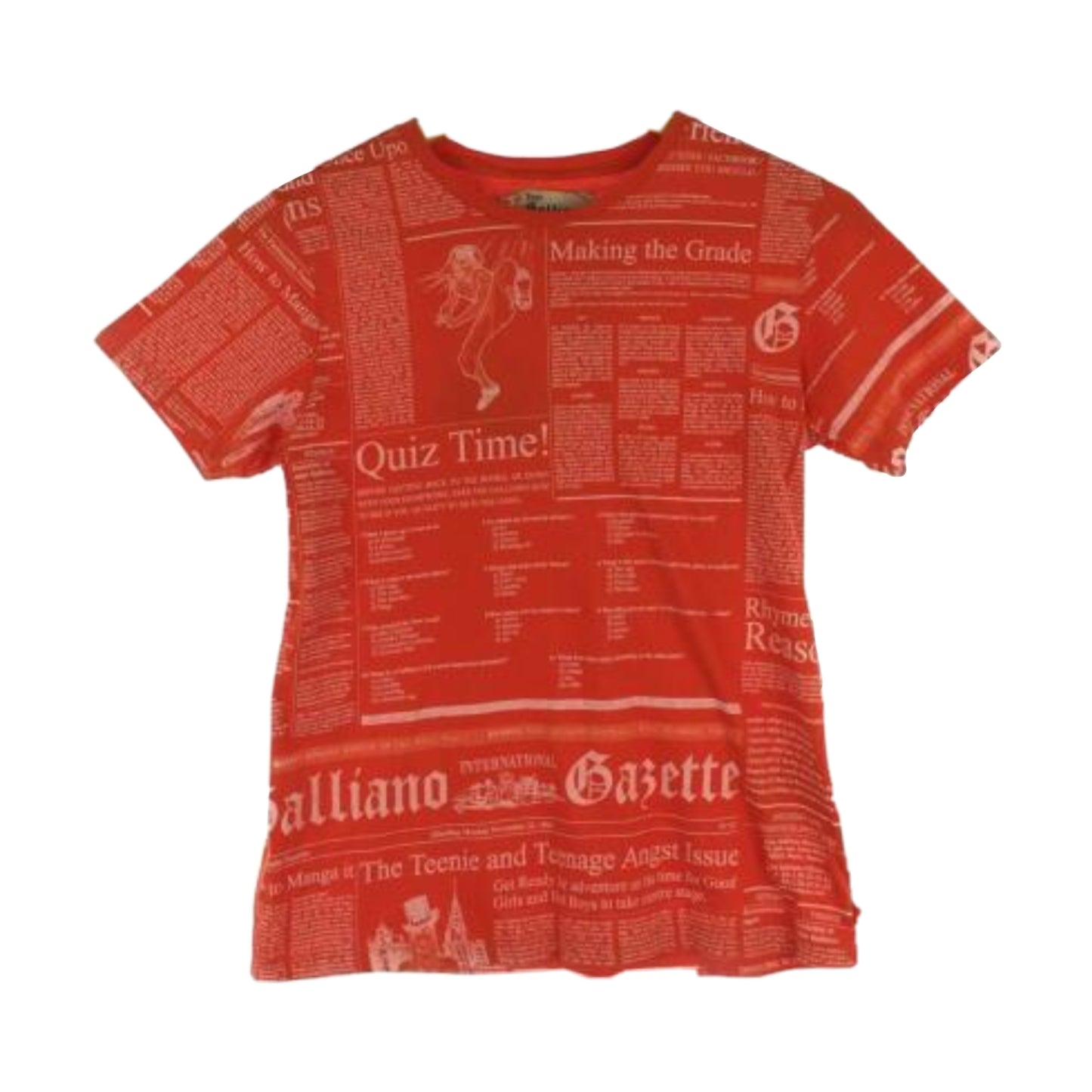John Galliano Red Newswpaper Print Tee