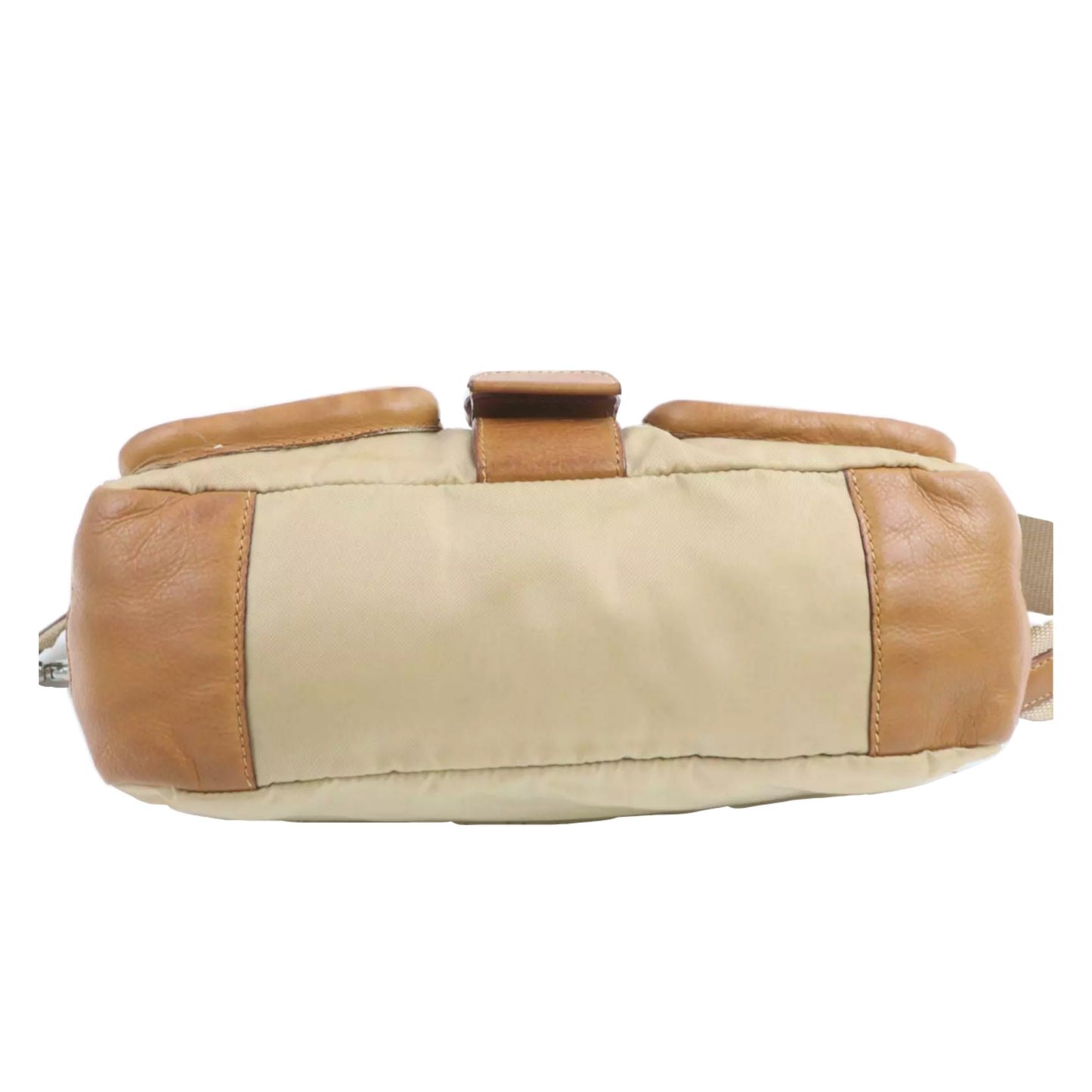 Prada Beige/Brown Nylon/Leather Buckle Handbag