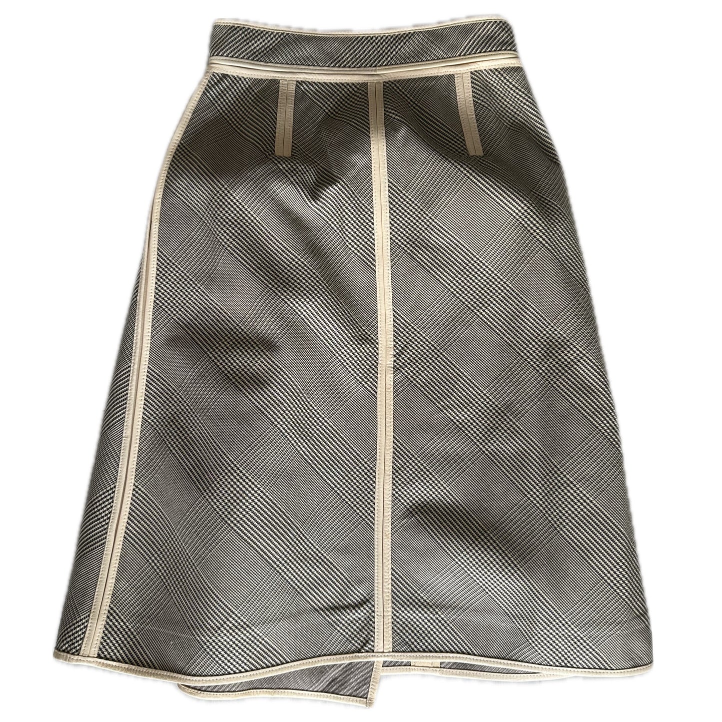 Fendi Houndstooth Checkered Leather Trim Wrap Button Down Skirt