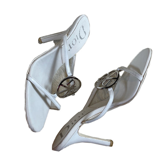 Christian Dior White Metal Peace Logo Sandal high heels