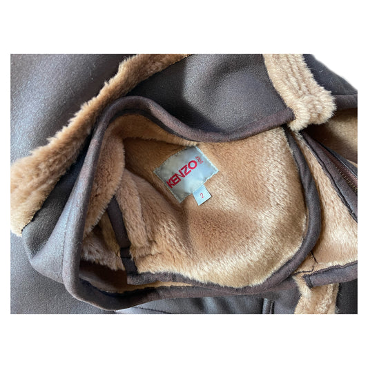 Kenzo Shearling Leather Fur Trim Aviator Jacket