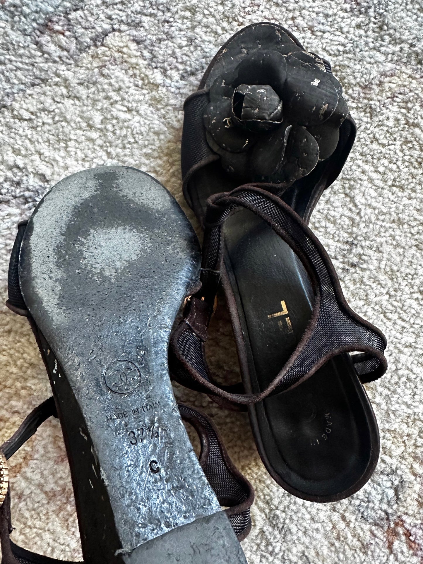 Chanel Camelia Wedge Meag Sandals