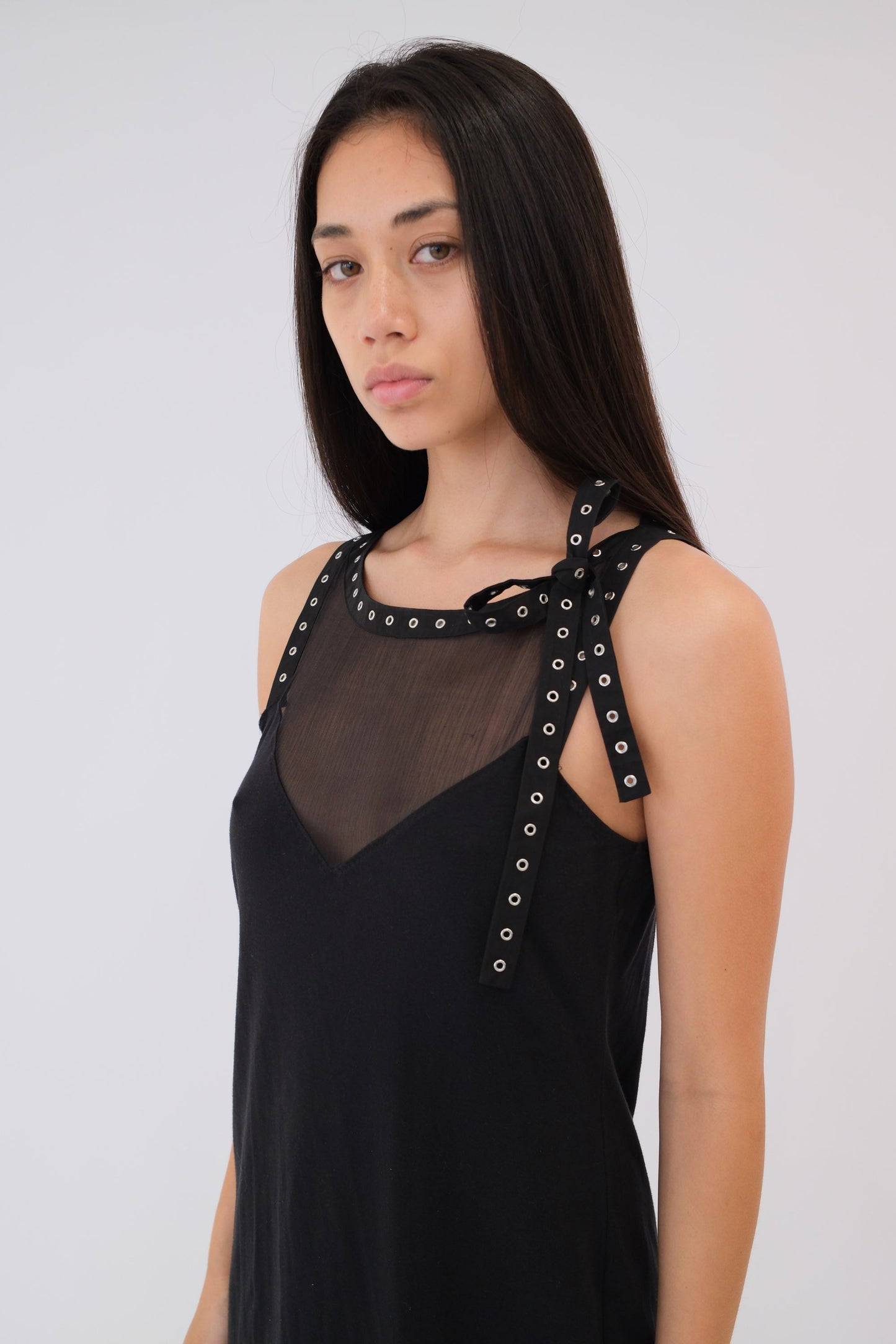 Philosophy Mesh Eyelet Trim Ruffle Hem Dress