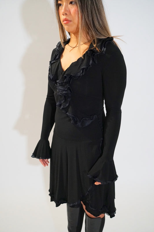 Roberto Cavalli Ruffled V Neck LS Wrap Dress