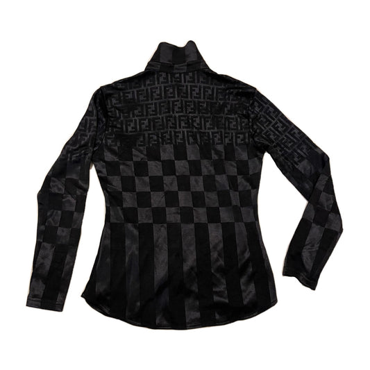Fendi Zucca Checkered Shine Button Down Long Sleeve Shirt