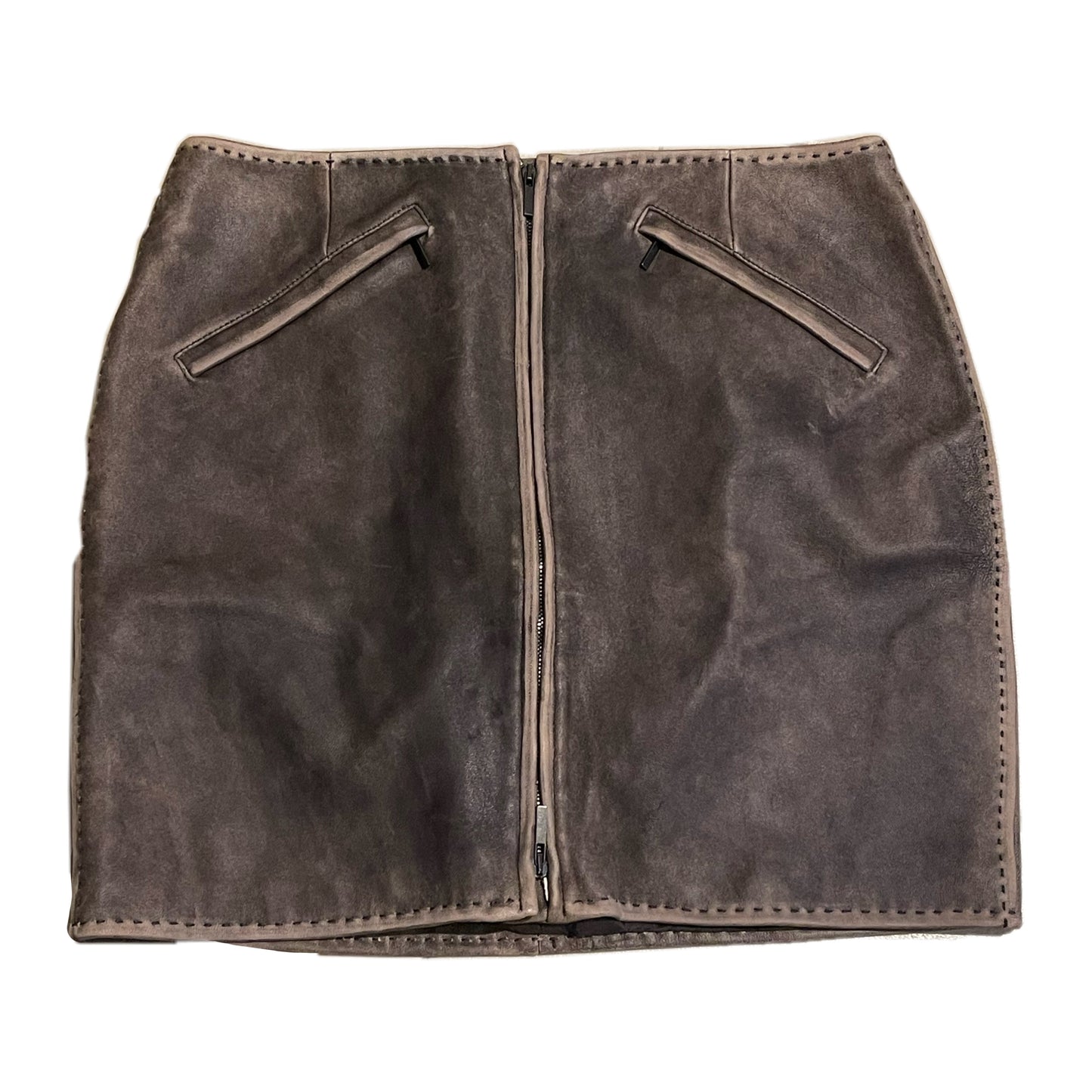 Sportmax Brown Leather Zipper Skirt