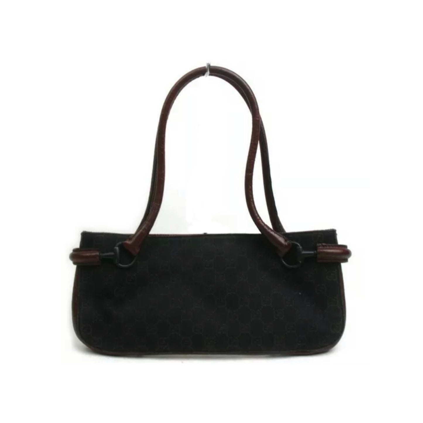 Gucci Mini Canvas Black Monogram Brown Leather Strap Tote