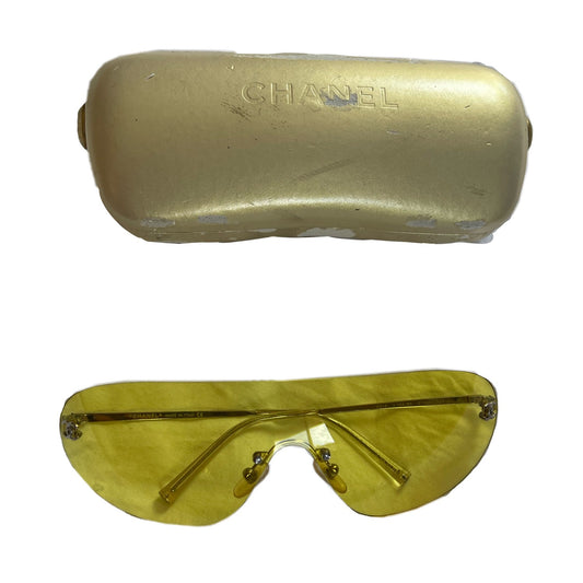 Chanel Yellow Tint CC Logo Shield Sunglasses