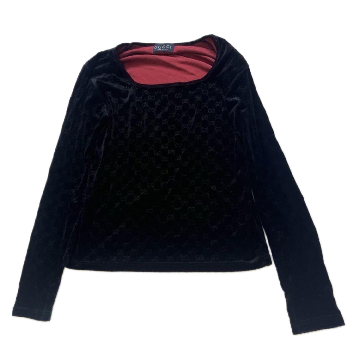 Gucci Velvet Monogram Scoop Neck LS Top