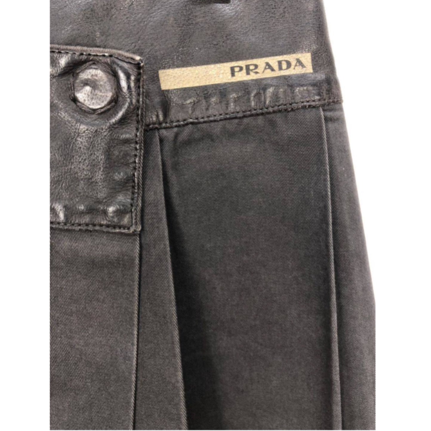 Prada Leather Waist Cotton Pleated Wrap Skirt
