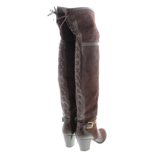 Christian Dior Leather Knee High Lace Back Boots