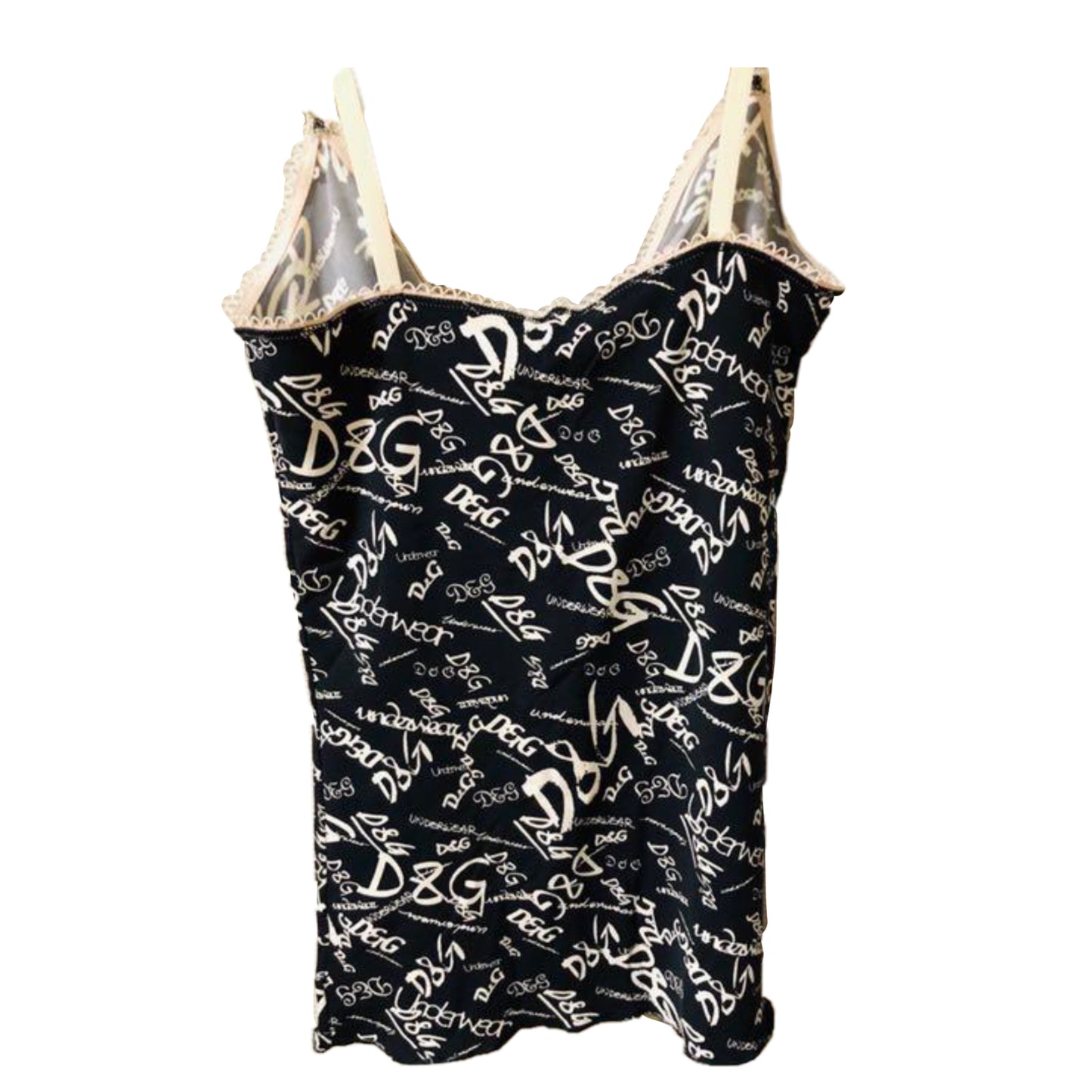 Dolce & Gabbana Scribble Logo Cami Lace Trim Top