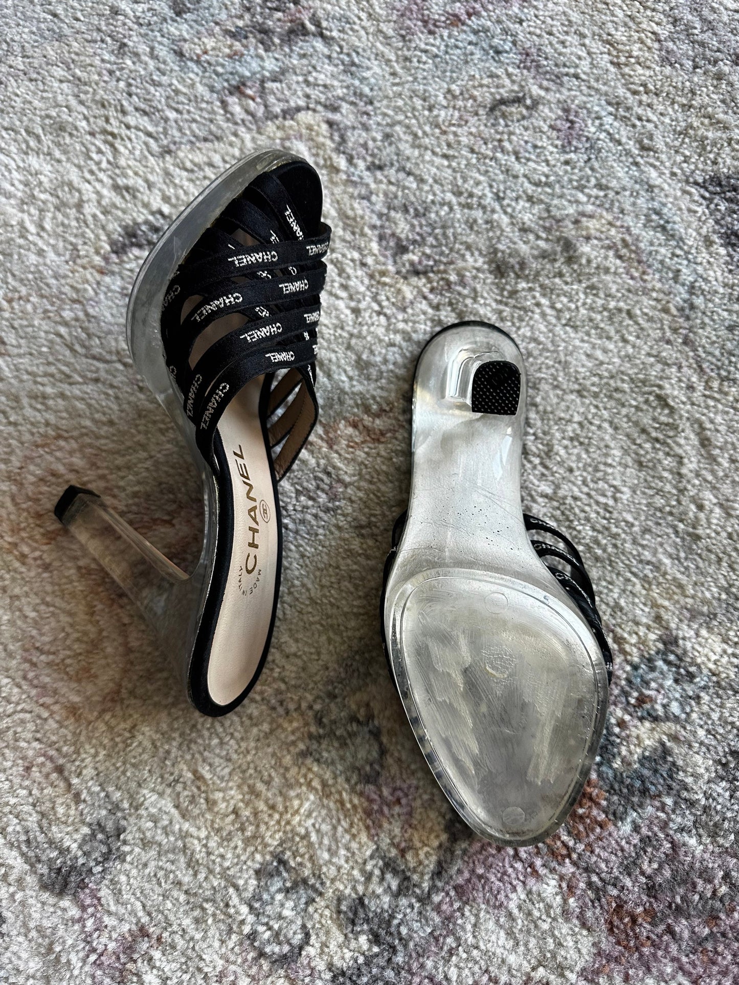 Chanel Logo Clear Heels