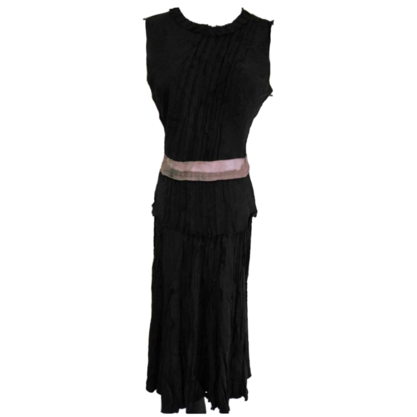 Prada Raw Edge Vertical Ruffle Pleat Midi Skirt Top Set