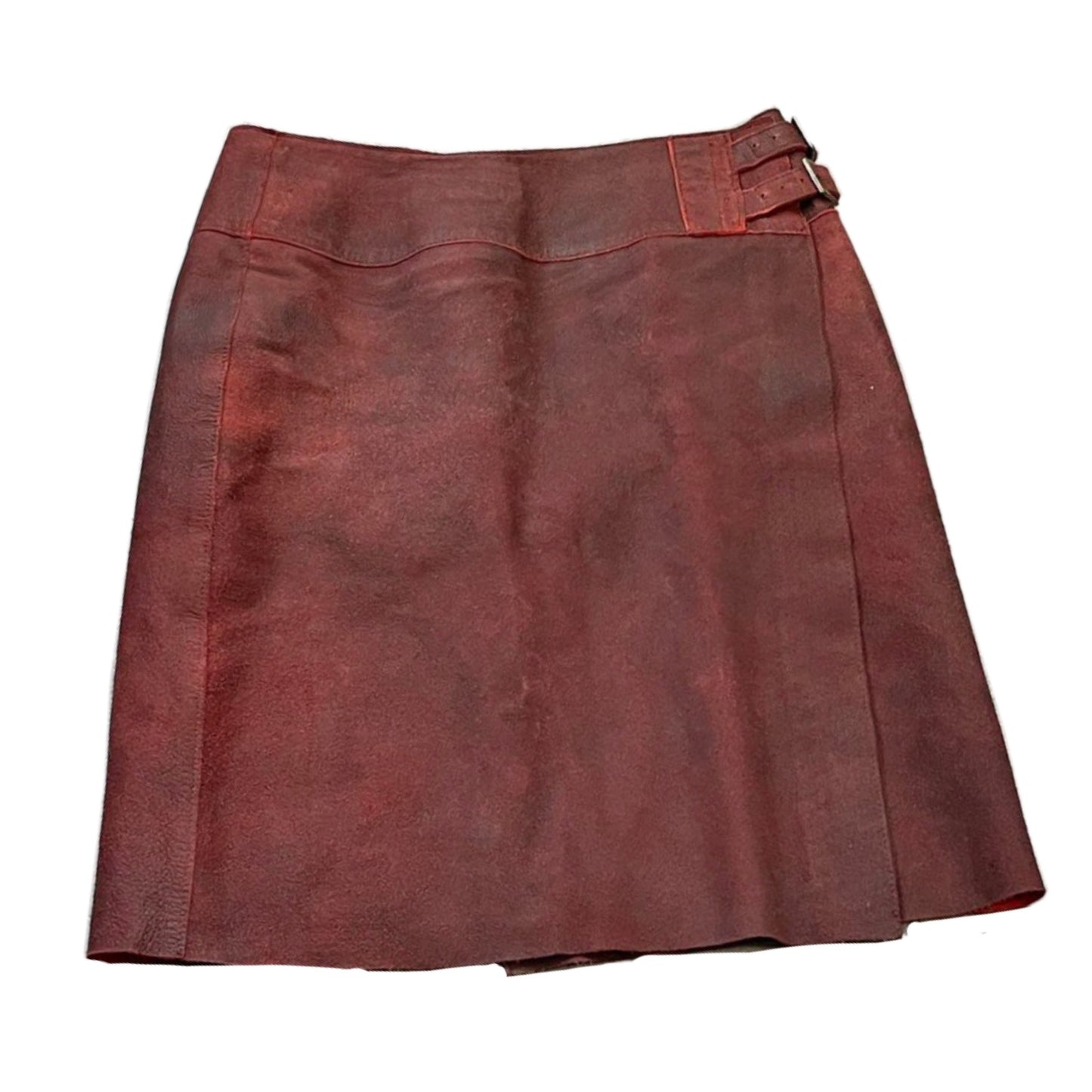 Sonia Rykiel Suede Leather Red Double Buckle Skirt