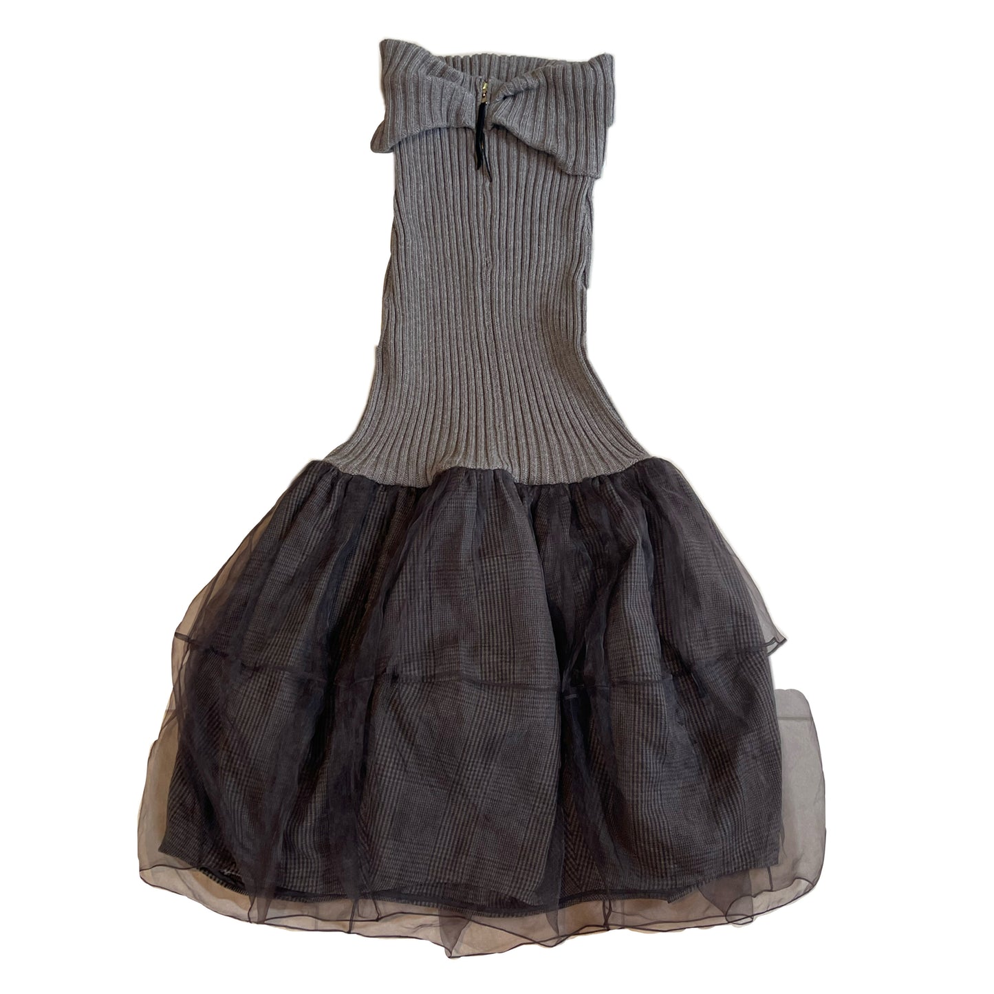 Louis Vuitton Wool Knit Drop Waist Tulle Plaid Midi Dress