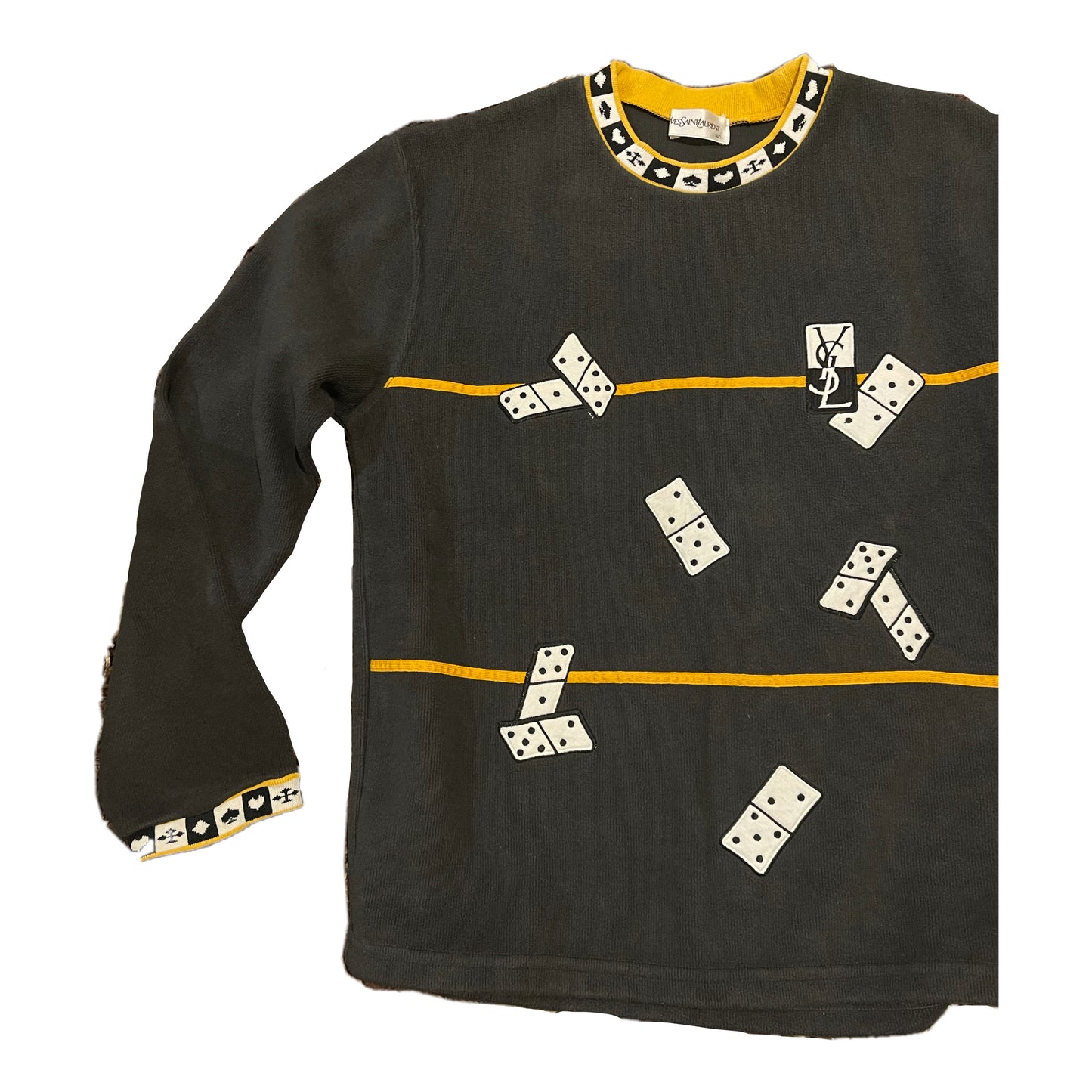 Yves Saint Laurent Charcoal Fleece DominosYSL Logo Sweater