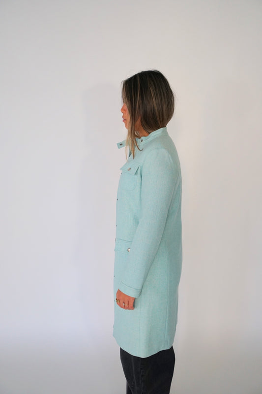 Courreges Glitter Baby Blue Motor Snap Button Coat